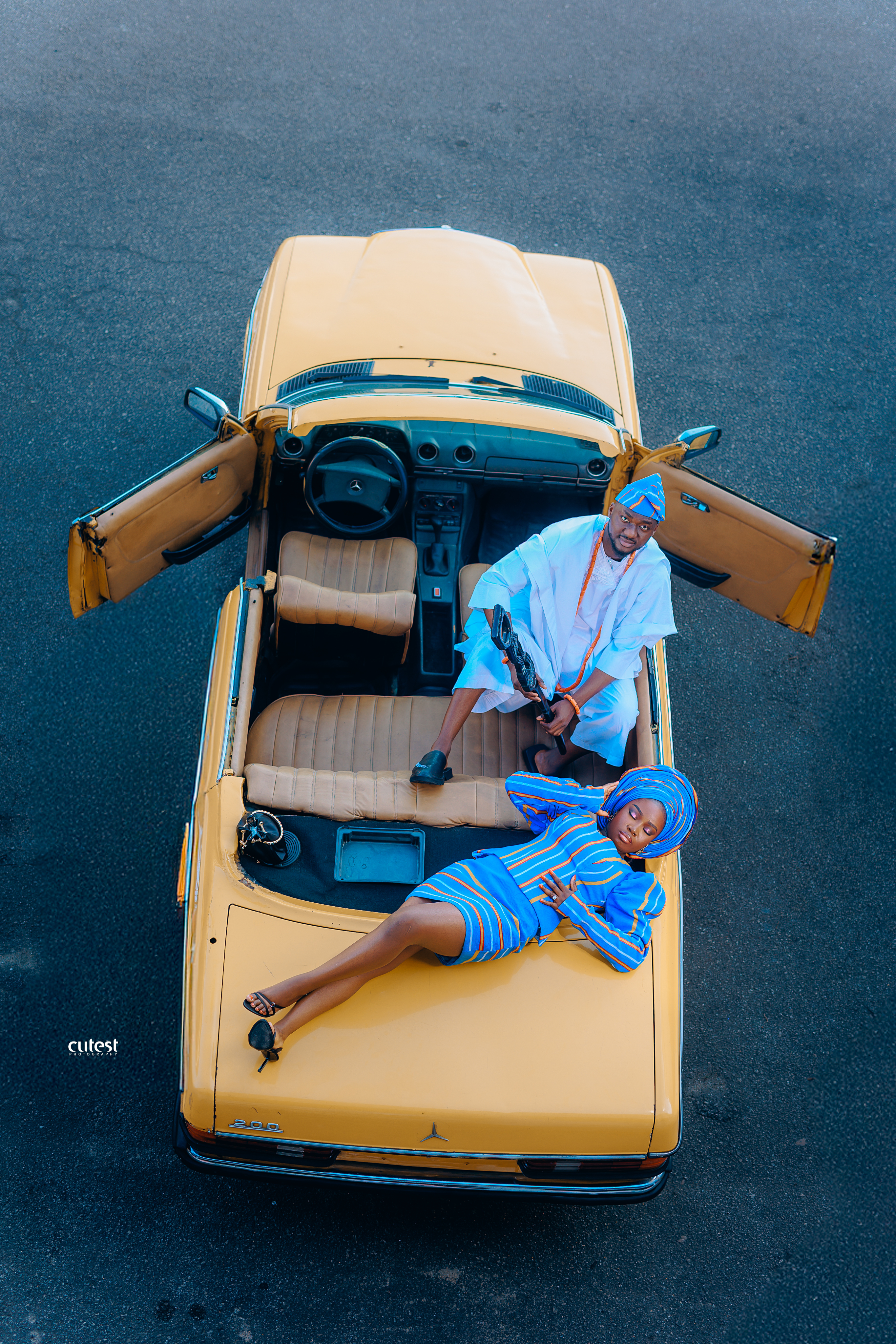 Couple in vintage car